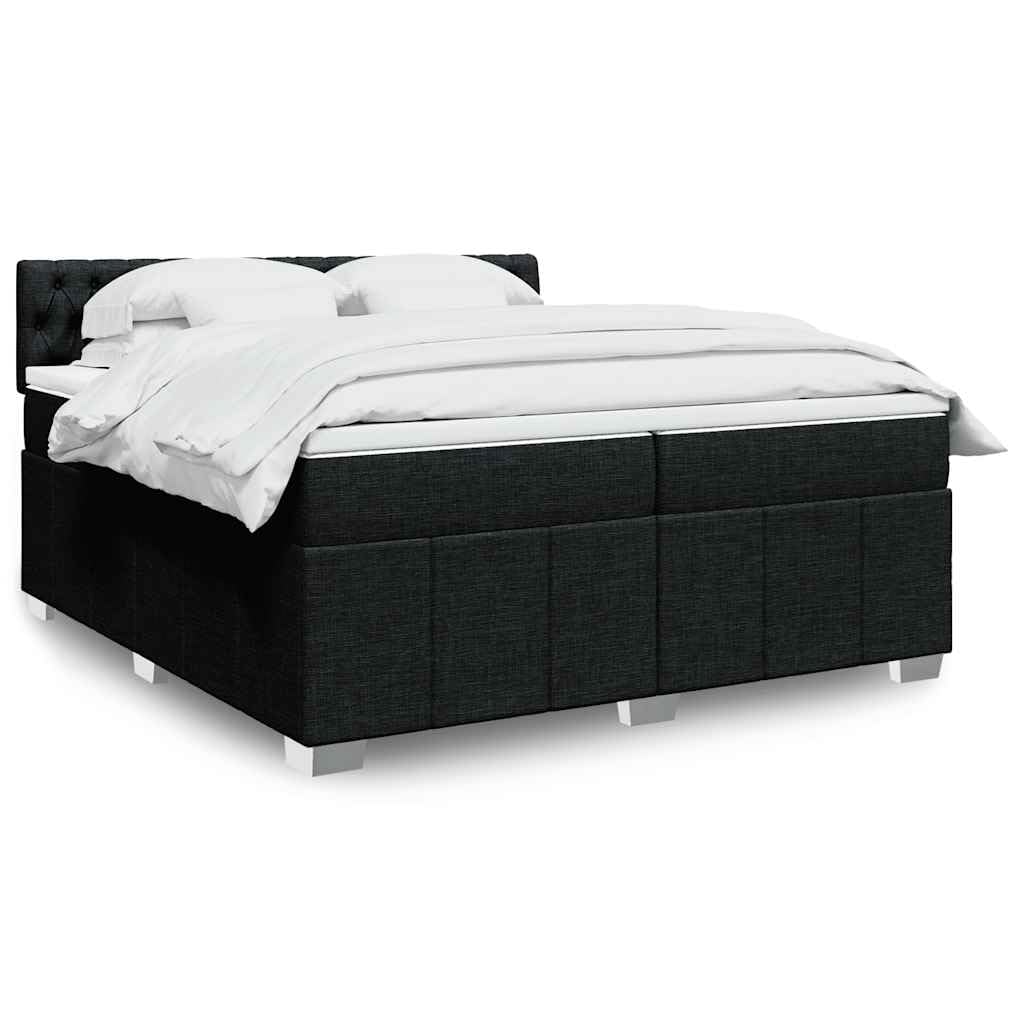 Cama con somier con colchón de 200 x 200 cm en tejido negro, núcleo de muelles ensacados para un agarre óptimo y una transferencia de movimiento reducida, incluye cómodo y transpirable