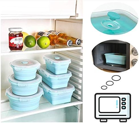 ANNIUP 2 PCS Folding Silicone Lunch Box Set,Portable Silicone Food Storage Containers with Airtight Plastic Lids,Collapsible Lunch Box Bowl-Microwave Safe-350/500mL (Multicolor)