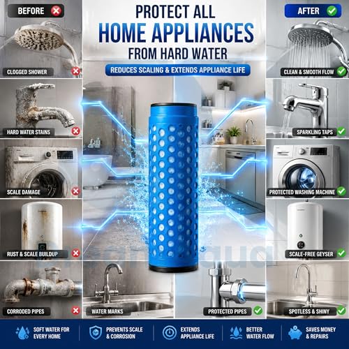 Image of DreamAqua Basic+ Water Softener for Overhead Tank | Hard Water Remover | No Electricity, No Maintenance | Reduces Hair Fall & Skin Issues | Protects Geyser & Bathroom Fittings | Easy Install | Maintenance Free Water Softener for Overhead Tanks