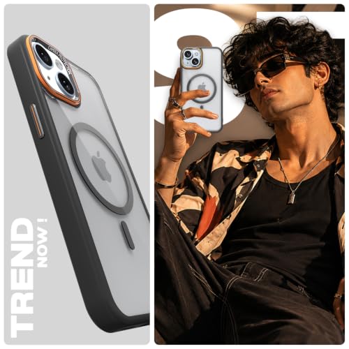 Image of Pikkme Back Cover for iPhone 15 Plus | Shockproof | Mag-Safe Compatible | Hard Transparent Back | Premium Raised Camera Protection | Bumper Case (Black Mag-Safe)