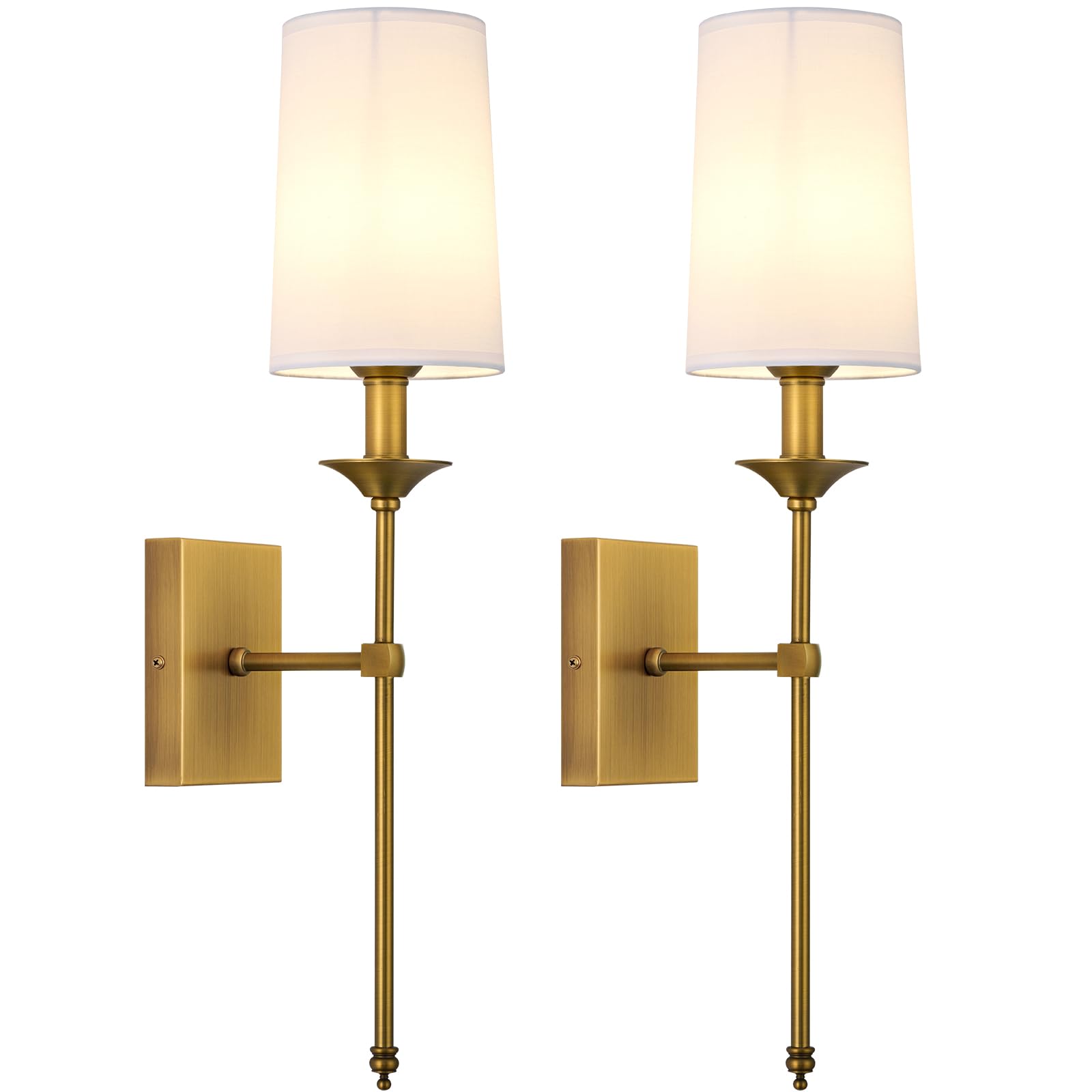 Hardwired Wall Sconces Set of 2, Mid Century Candlestick Style Wall Mounted Sconce with Pure White Cylindrical Shade and Long Slim Stem,for Bathroom Bedroom Living Room
