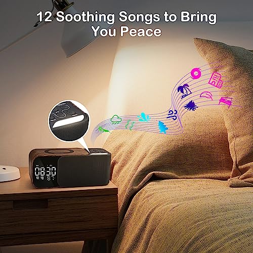 Ewaise Alarm Clock With Bluetooth Speaker, 12 Soothing Songs Wood Color Clock Radio With Wireless Charger, Battery Operated Dual Alarm Clocks, Dimmable Led Alarm Clock, Snooze, Fm, Aux, Tf Card #TOP2