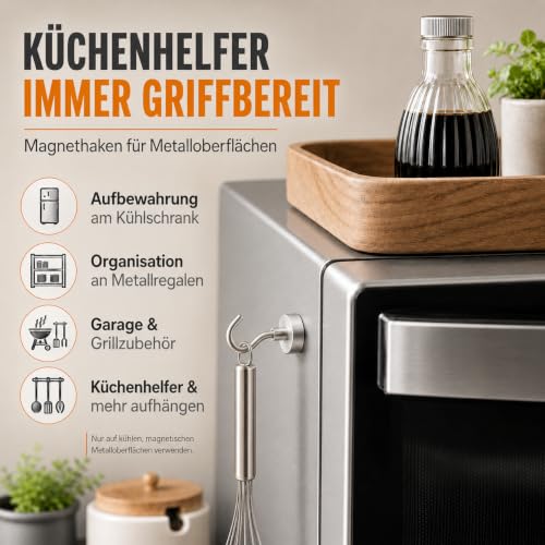 Neosmuk Magnethaken,Silber,11kg Kleiderhaken mit Neodym-Magnet,6er-Pack – Ansicht 5