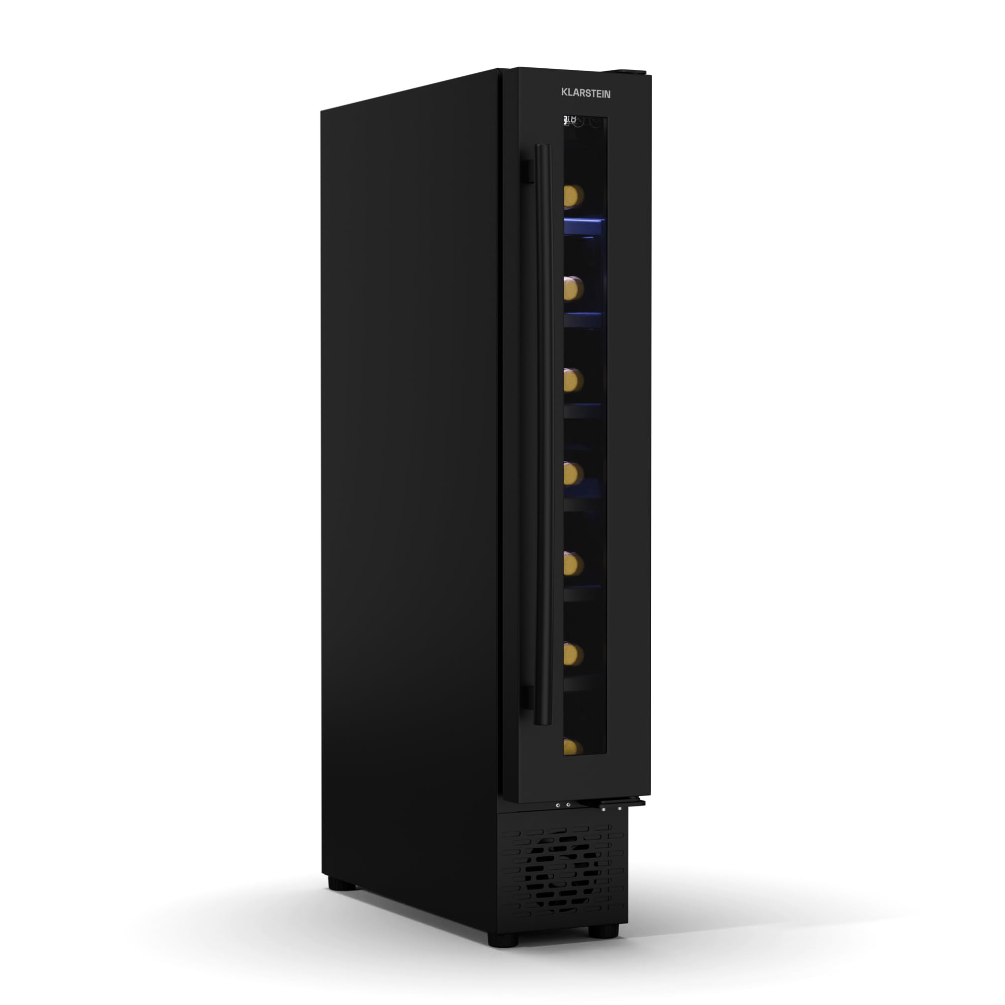 Klarstein Vinovilla 7 Uno - Frigorifero per Vini da Incasso, 7 Bottiglie, 1 Zona, 5-18°C, Illuminazione LED, Funzionamento Silenzioso, Nero Opaco, Frigorifero per Vini Stretto