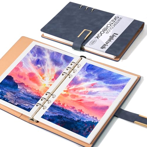 Lightwish 水彩スケッチブック 100%コットン 無酸水彩日記帳 450gsm コールドプレス 水彩紙 アーティスト 大人 学生用 20枚 5.5 x 8.2インチ紙