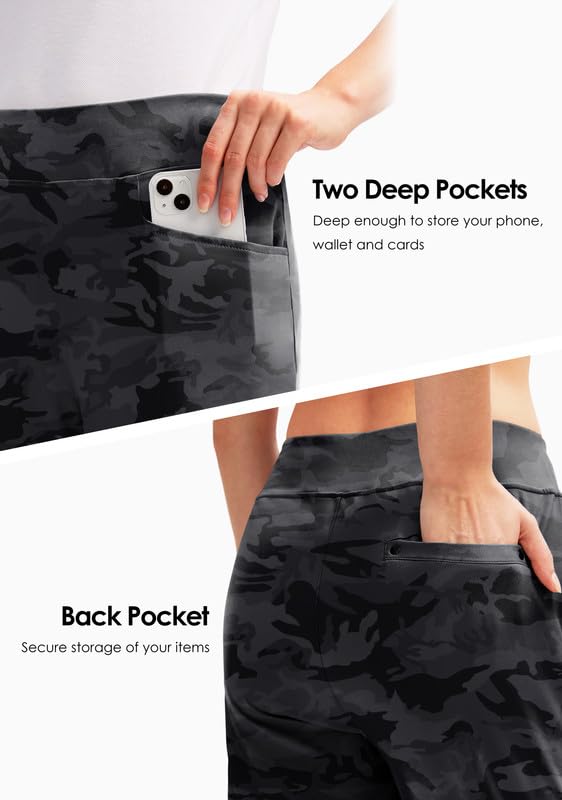 SANTINY Pantaloni da golf da donna con 3 tasche, elasticizzati, a vita alta, per viaggi, lavoro, casual