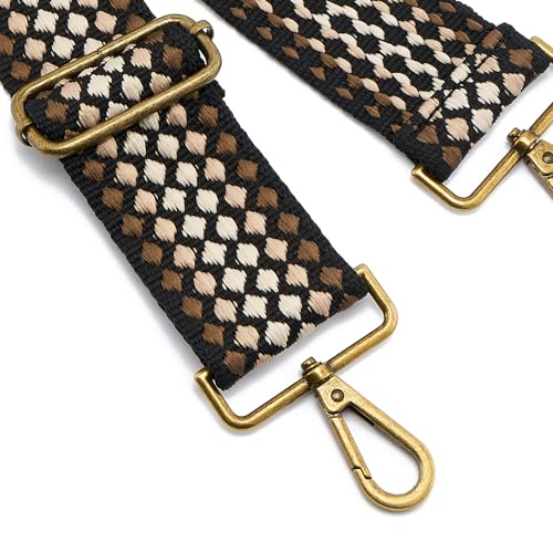 Image of ZOOEASS Bronze Buckles Purse Strap, 2 inch Wide Crossbody Handbag Strap Adjustable Replacement Shoulder Strap Vintage Embroidery