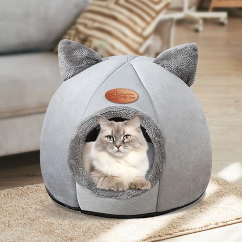 ToKinCen Cat Cave Cat Bed Katzenhöhle Katzenbett Waschbare Halbgeschlossen Katzenzelt Katzenkorb Grau Katzenhäuschen