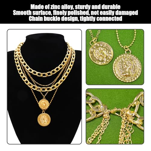 DGHEGDUI 1 Münzhalskette Und 1 Armband, Dicke Kettenhalskette Im Punk-Stil, Dicker Halsketten-Schmuck Für Damen, Geeignet Für Die Tägliche Kollokation Der Mode (Gold).