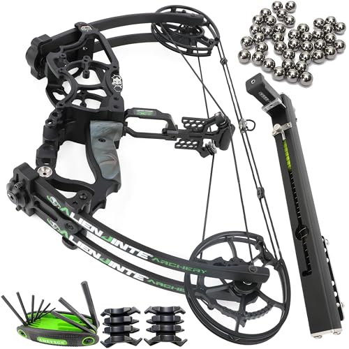 Rapid Fire Steel Ball Dual-Use Compound Bow Set 12-Shot Repeating Semi-Automatic 30-70 LBS Adjustable IBO 340FPS Left/Right Hands Suitable for Hunting Competition (Black-Set C)