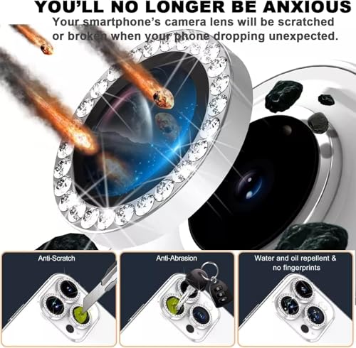 Image of DIAMOND Camera Lens Protector For IPHONE 16 PRO / 16 PRO MAX / 15 PRO / 15 PRO MAX ( SILVER ) UHD 9H Glass, Anti Drop, Scratch Resistant, Case Friendly, Removable, Waterproof, Heavy Duty Camera Protector, ( BUY 2 GET 1 FREE )