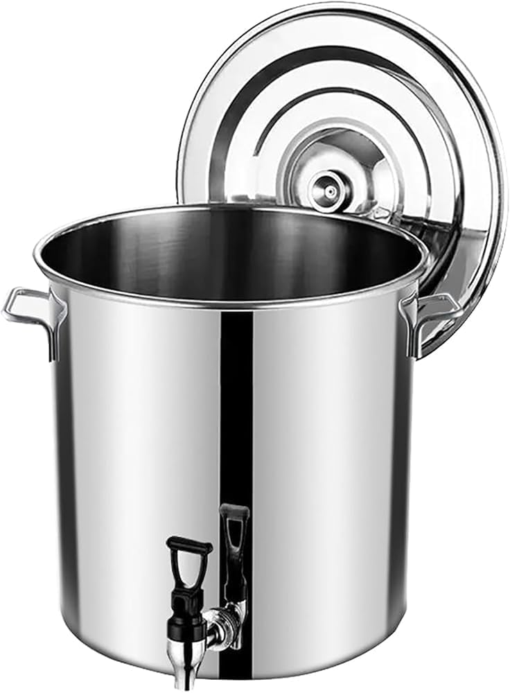 Stainless Steel Stock Pot with Spigot Spout, Heavy Duty Cookware Stockpot Aluminum Stock Pot,Soup Pot with Lid, Kettle Pot Wine Bucket,Milk Can with Tap,Commercial Stock Pot with Hand(Size:10L/9.4QT)