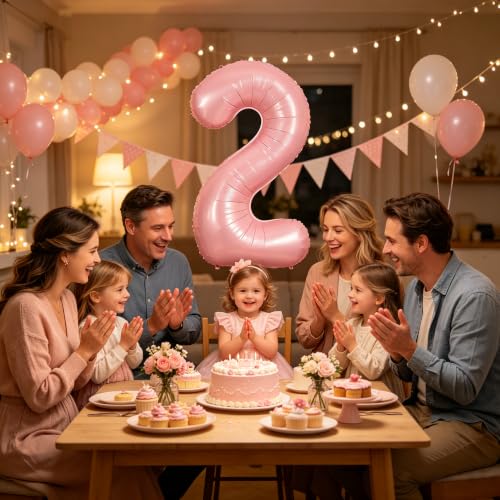 Image of TONIFUL 40 Inch Pastel Pink Number Balloon Balloon Big Pink Digital Balloon for Girl's Birthday Party Wedding Bridal Shower Engagement Anniversary Photo Shoot Supplies（Number 2）