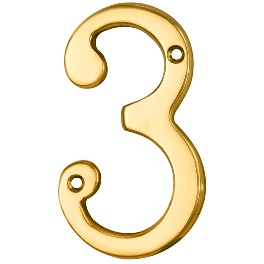 Loops Polished Brass Door Number 3 75Mm Height 4Mm Depth House Numeral Plaque