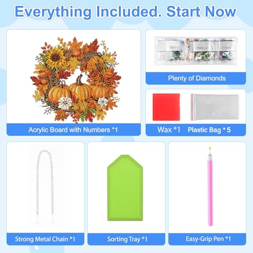 JFYHAB Halloween Diamond Art Hanging Kits for Adults Beginners, DIY Acrylic 5D Special Shaped Crystal Diamond Gem Art Painting Hanging Ornament for Home Wall Decor and Gift（Fall Pumpkin Wreath） by JFYHAB - Used condition - Image 6