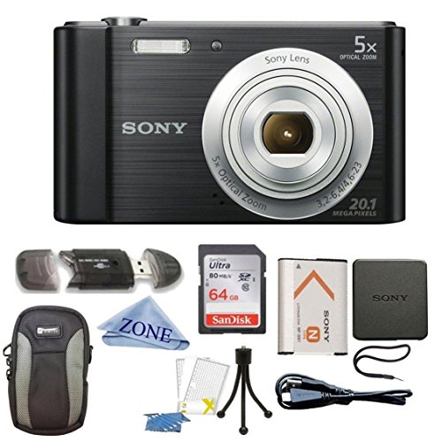 Sony W800/B DSC-W800/B DSCW800B 20 MP Digital Camera 5X Optical Zoom (Black) Bundle with 64GB SDHC Memory Card, Table top Tripod, Deluxe Case, and Microfiber Lens Cloth Sony W800/B DSC-W800/B DSCW800B 20 MP Digital Camera 5X Optical Zoom (Black) Bundle with 64GB SDHC Memory Card, Table top Tripod, Deluxe Case, and Microfiber Lens Cloth