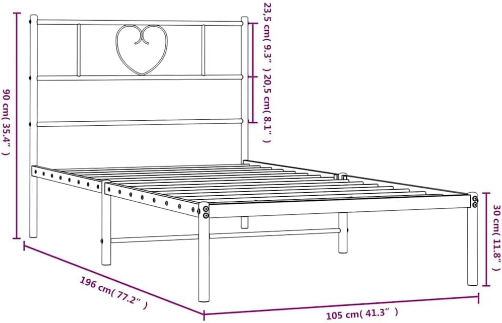 vidaXL Twin Metal Bed Frame with Headboard and Stable Slats, Under Bed Storage Space, Sturdy Steel Construction and Easy Assembly, Minimalist Style, Black, 12'' High, Without Mattress