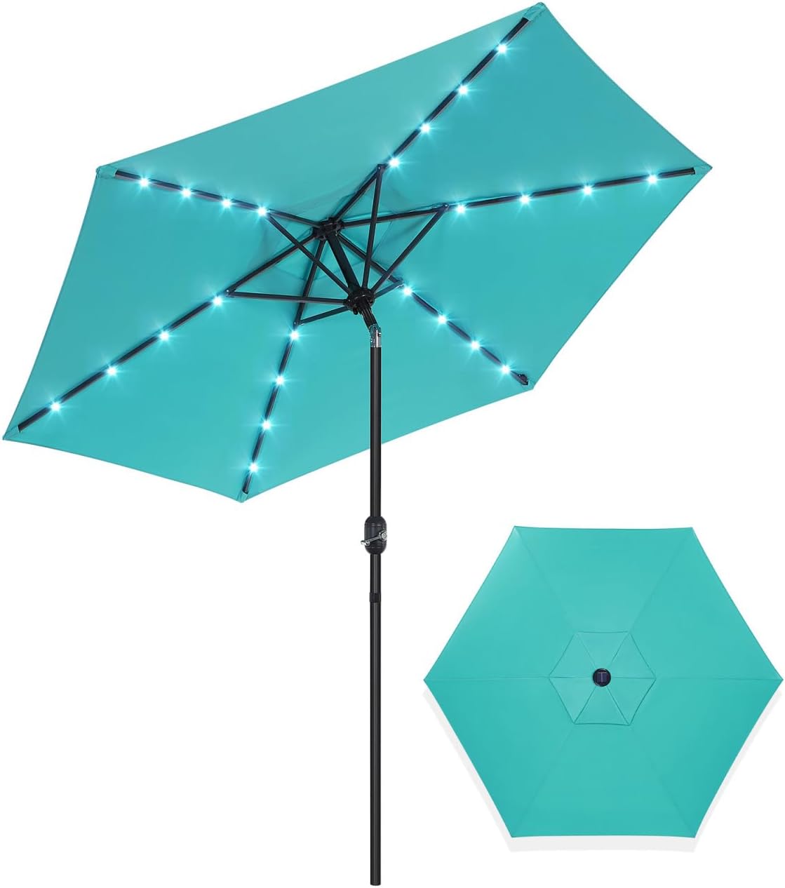 VICASKY 9ft Solar LED Offset Hanging Market Cantilever Patio Umbrella for Backyard, Lawn and Garden, Easy Tilt Adjustment, Polyester Shade & Cross Base