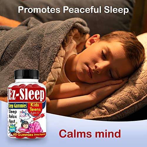 Ez-Sleep Melatonin Sleep Gummies For Kids And Children, Fruity Flavored Naturally Sourced Ingredients | Better & More Restful Sleep | Non Habit Forming Kids Gummy Vitamins | Vegan 60 Ct #TOP4