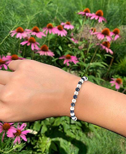 Aaaa 5.5-6Mm White And Treated Black Round Freshwater Cultured Pearl Bride & Bridesmaid Stetch Strand Bracelet- 8" #TOP1