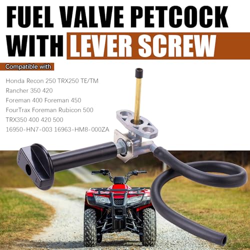 Image of Fuel Valve Petcock with Lever Screw Compatible with Honda Recon 250 TRX250 TE /TM Rancher 350 420 Foreman 400 Foreman 450 FourTrax Foreman Rubicon 500 TRX350 400 420 500 16950-HN7-003 16963-HM8-000ZA
