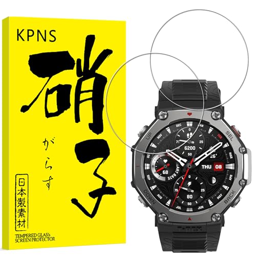 KPNS ���{���Ɏq�f�ލ̗p Amazfit T-Rex 3 �p�� �K���X�t�B���� (2��) �\��₷�� 9H �\�ʍd�x �����ׂȑN���x ��U�h�~ �ی�t�B���� �A���`�o�u�� ���E���h�G�b�W �Ϗ��� �����K���X �����x�^�b�` �ϏՌ��� �h�w�� �t���t�B����