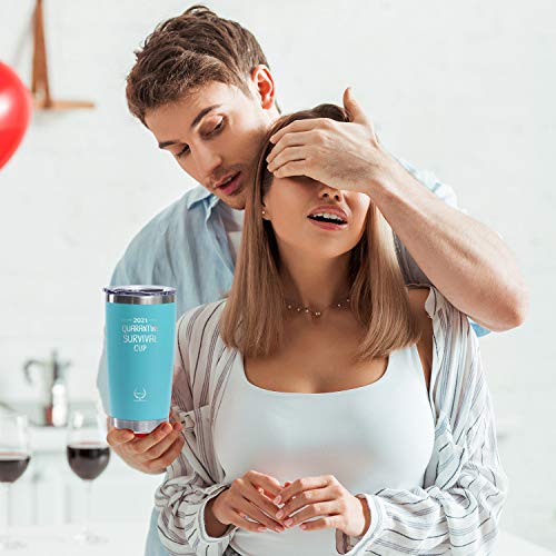 Artsun Quarantine Survival Cup Gifts-2021 Funny Mothers Day Gifts Novelty 20Oz Wine Glass Personalized Present For Women, Coworkers, Friends - Vacuum Insulated Tumbler Blue #TOP5