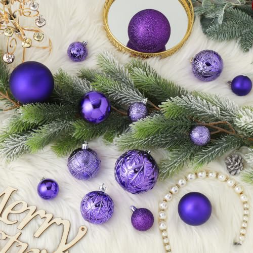 SZVRL Christmas Balls Ornaments -36pcs Shatterproof Christmas Tree Decorations with Hanging Loops for Xmas Tree, Holiday Party, Wedding & Indoor Home Decor,6 Styles in 3 Sizes (Purple) - image 3