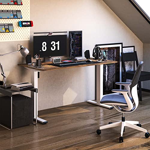 Flexispot En1 Electric Stand Up Desk 55 X 28 Inches Whole-Piece Desktop Ergonomic Memory Controller Height Adjustable Standing Desk (White Frame + 55" Rustic Brown Desktop, 2 Packages) #TOP6