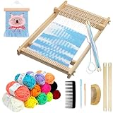 Sawvolker Weaving Loom Kit, Wooden Weaving Kit Multi-Craft Weaving Loom Tapestry Loom Large Frame 9.85x15.5 inch, DIY Hand-Knitting Looms Set with 12 Colors Acrylic Yarn for Kids, Adult and Beginners