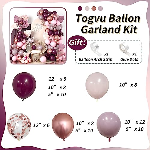 Image of Burgundy Pink Balloon Garland Arch Kit, Burgundy Ruby Red Dusty Purple Pastel Pink Metallic Rose Gold Confetti Balloon Arch Kit for Women Girls Birthday Wedding Baby Bridal Shower Party Decorations