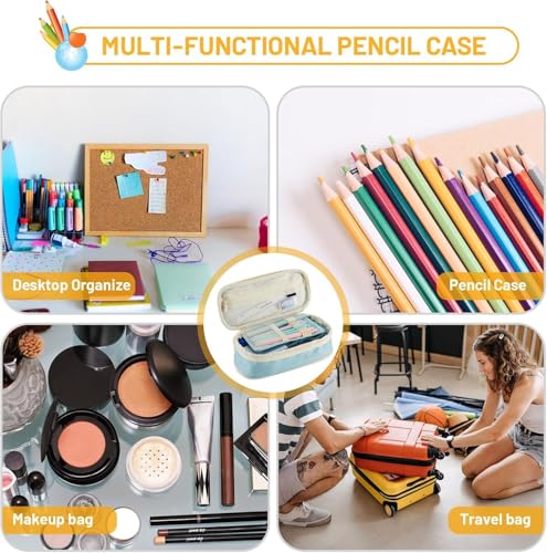 Image of Large Capacity Pencil Case Pouch, Cute Aesthetic Big Capacity Zipper Cases Pen Portable Office Stationery Makeup Bag, Desk Organizer for College Adults Women Men (Sky Blue)