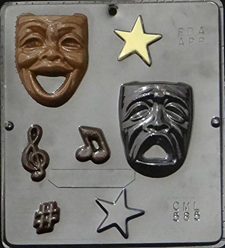 Candy Molds N MoreComedy Tragedy Theater Drama Faces Masks Chocolate Candy Mold , Qty 1, Clear Plastic 8" x 9" Mold