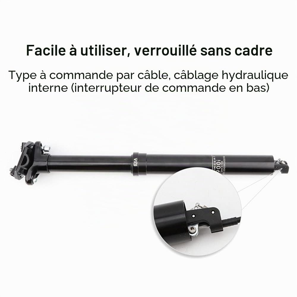 Tige de Selle VTT, Tube de Selle Hydraulique Tige de Selle À Hauteur Réglable Suspension de Vélo Tige de Selle Câble de Commande Manuelle pour VTT Route Vélo