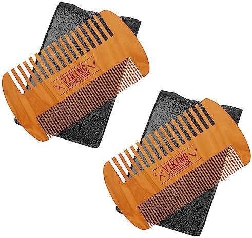 Viking Revolution Wooden Beard Comb & Case - Pocket Comb, 2 Pack