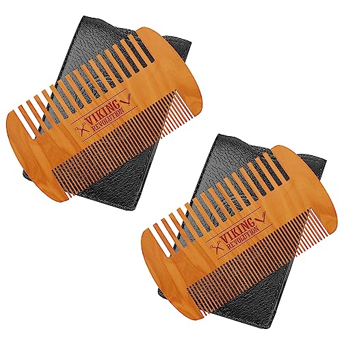 Viking Revolution Beard Comb & Beard Brush Set for Men -- Natural Boar Bristle Brush and Dual Action Pear Wood Comb w/Velvet Travel Pouch - Great for Grooming Beards and Mustaches