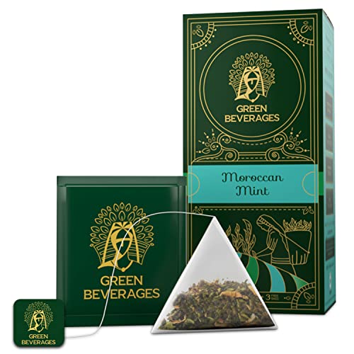 Green Beverages Moroccan Spearmint Tea Bags for PCOS – 27 Pyramid Tea Bags | Natural Fresh & Pure | Boosts Immunity and Improves Digestion