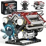 HGYYGACN V8 Engine Building Blocks Sets, V8 Engine Model Kit, Runnable Model Engine Building Sets, Mini Engine Kits with Crankshaft & Rotating Fan, Christmas Gift for Adults & Kids