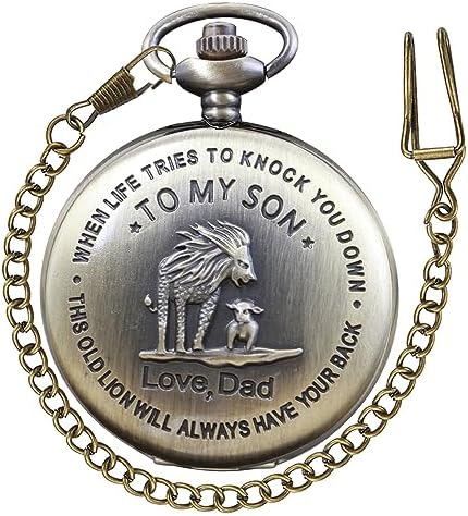 Tiong Engraved Pocket Watch to My Son/Grandson/Dad/Grandpa/Husband/Daughter I Love You Quartz Pocket Watches with Chain Best Gifts