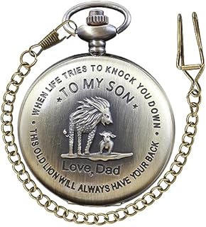 Tiong Engraved Pocket Watch to My Son/Grandson/Dad/Grandpa/Husband/Daughter I Love You Quartz Pocket Watches with Chain Best Gifts