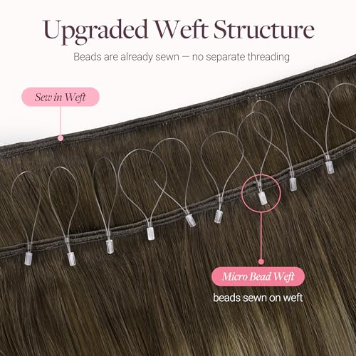 Image of GOO GOO Sew in Hair Extensions Real Human Hair, Micro Beaded Weft Hair Extensions Human Hair, 4 /26 /4 Balayage Chocolate Brown to Honey Blonde 22 Inch 110g, Natural Volume
