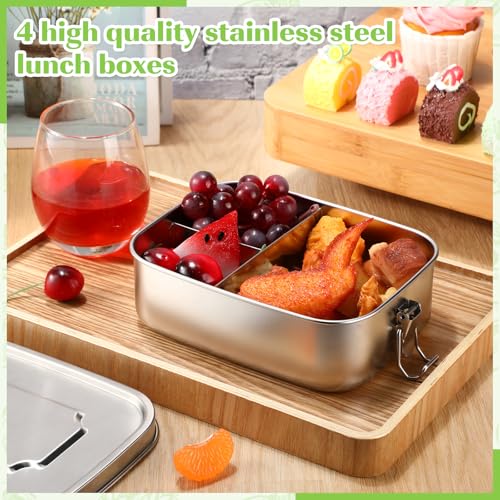 Image of Funnymoom 4 Pcs Stainless Steel Metal Bento 40 oz Leak Proof Metal Lunch Container 3 Compartment Packing Box Sandwich Container Bento Snack Box for Work Travel Adults