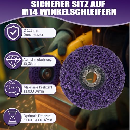 CSD Scheibe 125mm – 5 Stück Reinigungsscheiben für Winkelschleifer zum Entfernen von Rost, Farbe und Lack auf Metall