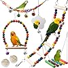 Bird Toys for Parakeets 7Pcs, Wood Parrots Budgie Cage Accessories, Bird Perch Swings for Small Conure Cockatiel Toys, Bird Ladder Swing for Parakeets Climbing 18”