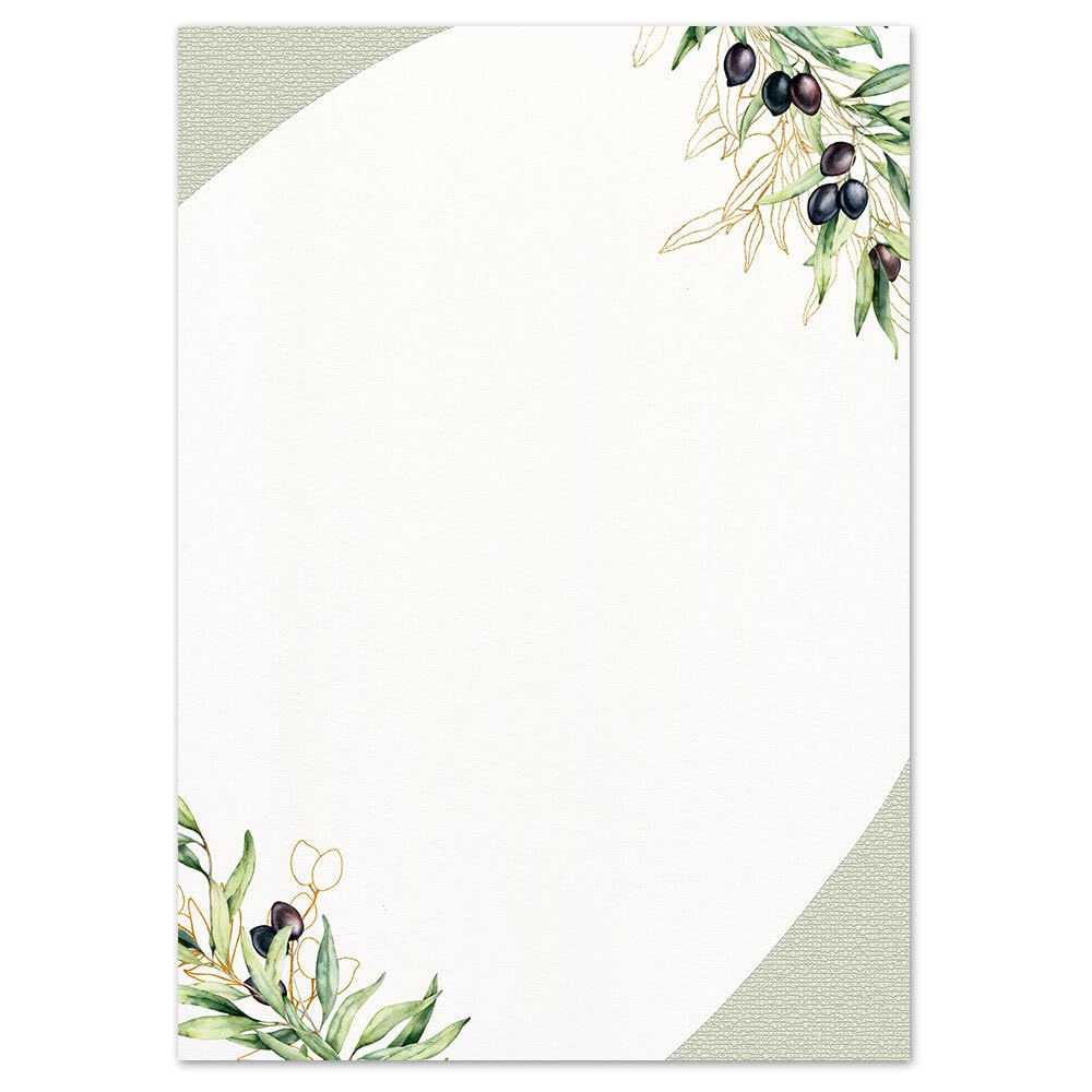 100 Sheets of Letter Paper Olive Branches DIN A4 (210 x 297 mm), 90 g/m² - Menu