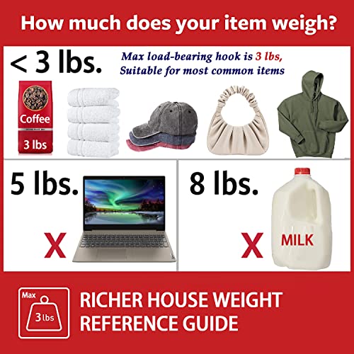 Richer House 9 Pcs Wall Hooks With 12 Strips, Organize Damage Free Adhesive Wall Hooks, Plastic Sticky Hooks For Hanging Heavy Duty, Wall Hangers Without Nails For Bathroom & Kitchen Storage - White #TOP5