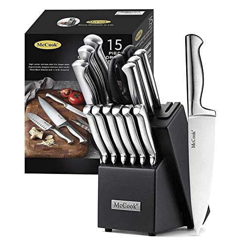 Mccook Mc21 German Stainless Steel Knife Block Sets With Built-In Sharpener + Mcw12 Bamboo Cutting Board(Large, 17”X12”X1”) #TOP1
