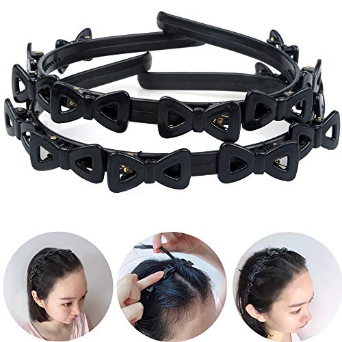 Double Layer Twist Plait Headbands Hair Tools, Double Bangs Hairstyle Hairpin Multi-Layer Hollow Woven Headbands With Alligator Clip Korean Style Fashion Girl Braided Hair 2 Packs (Bow)