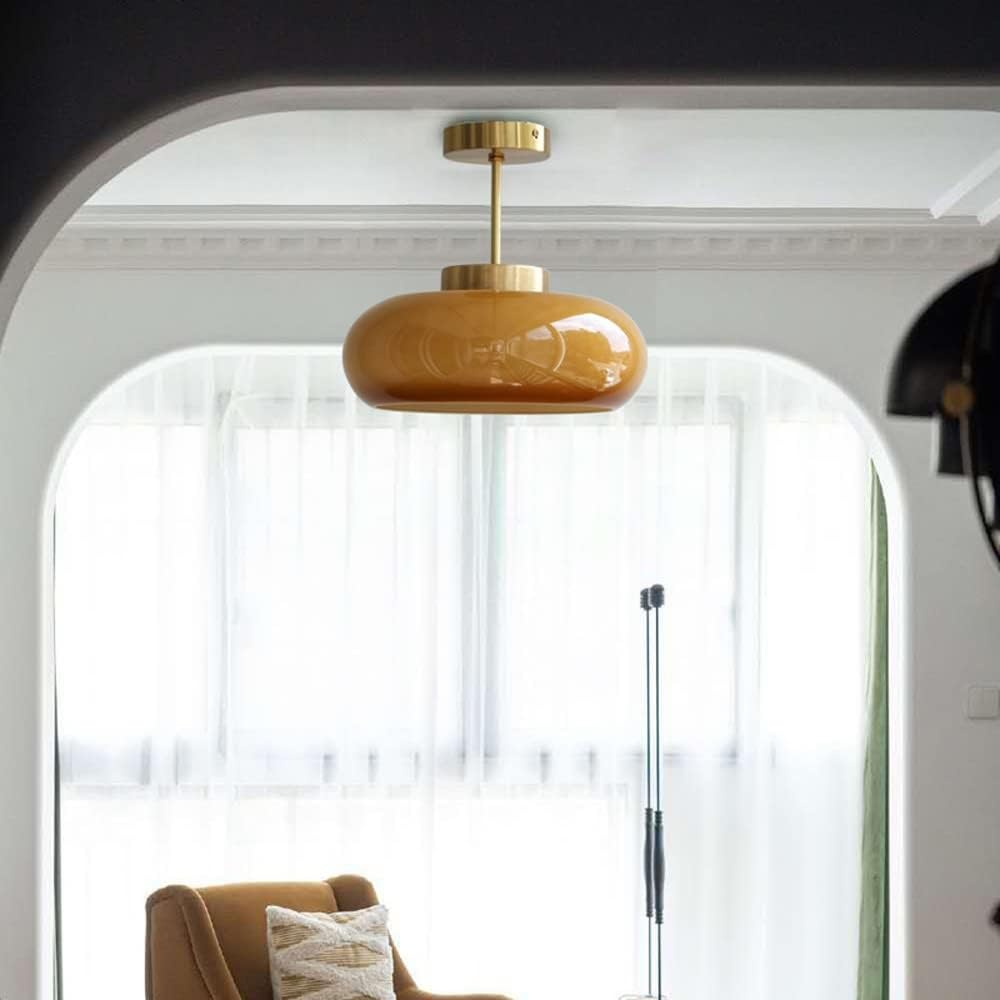 da a Sospensione Minimalista con Paralume in Vetro Giallo, 1 Luce, Finitura in Ottone, Dario, plafoniera per Sala da Pranzo, Isola Cucina, plafoniere, Luce per Sala da Pranzo