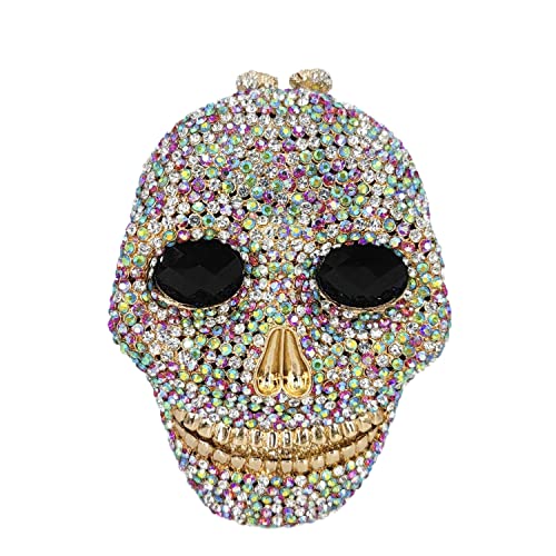 Image of Boutique De FGG Skull Crystal Clutch Purse for Women Formal Rhinestone Clutch Evening Bag Halloween Minaudiere Handbag,Mini